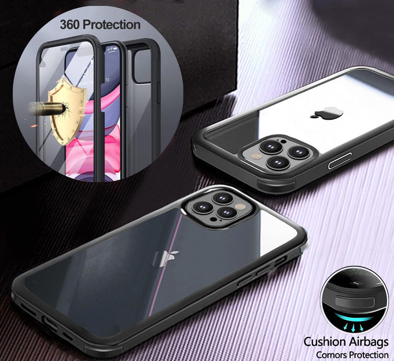 [Australia - AusPower] - UBUNU Case for iPhone 12 Pro Max [6.7 inch], New Upgraded Dual Layer Full Body Protective Clear Phone Case with Built-in Screen Protector, Black 