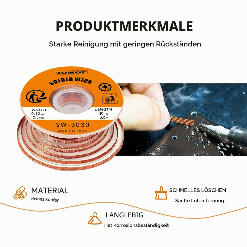 TOWOT Solder Wick, Desoldering Wire, Flux Wick and Desoldering Braids - Efficient and Professional Solder Removal Solder Solder 49.21 ft