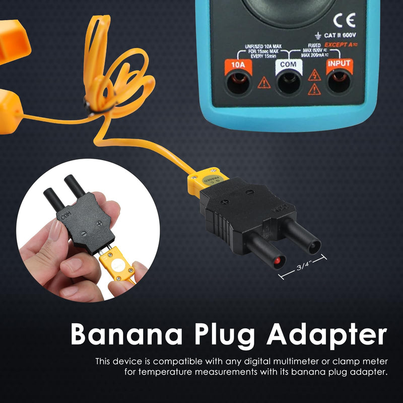 [Australia - AusPower] - K-Type Thermometer Clamp Pipe Temperature Clamp for HVAC/Multimeter, HVAC Temperature Meter with Type K Plug Adapter -40~392℉(-40~200℃) 