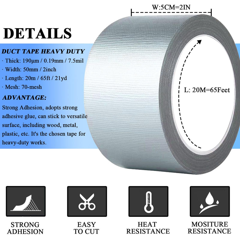 2 Pack Duct Tape Heavy Duty, Waterproof, Heat Resistant, Strong Adhesive Packaging Tape for HVAC, Home Improvement, Outdoor, Packing Boxes, Pipe Insulation, Window Sealing (21 Yards x 2 Inch) 2 Rolls, 2" x 21 Yds Silver