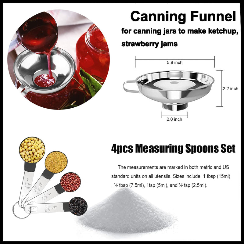 HOMMES Canning Supplies Starter Kit For Mason Jars - Pot, Funnel, Lifter, Wrench, Tongs, Lid Lifter & Bubble Remover Black