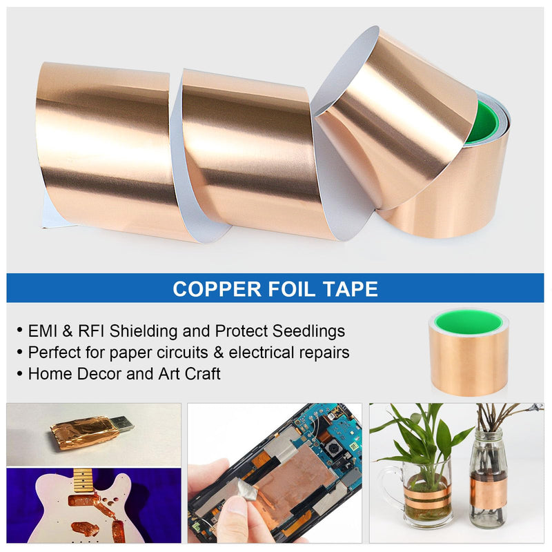 BOMEI PACK 3 Inch Copper Foil Tape,Copper Tape with Conductive Adhesive for Guitar, Gold Duct Tape Metal Foil Adhesive Duct Tape for Electrical Repairs, (3 Inch)
