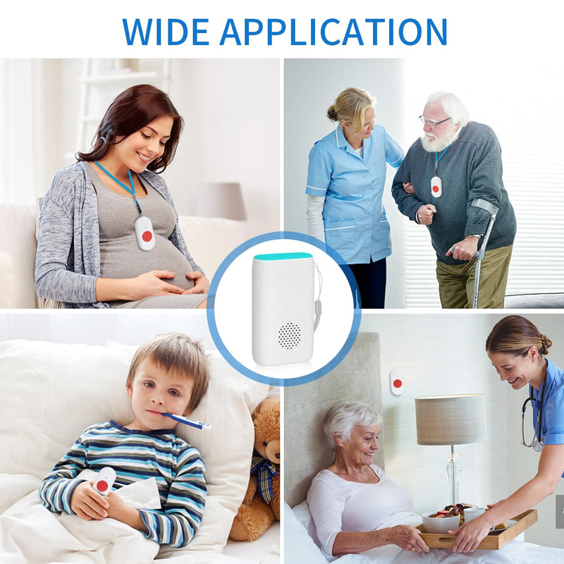 Wireless Caregiver Pager Nurse Alert System SOS Call Button Vibration Pager Nurse Calling Alert System with 58 Melodies 4 Adjust Volume Levels for Patients Seniors Elderly Monitoring at Home 1 Receiver 1 Call Button