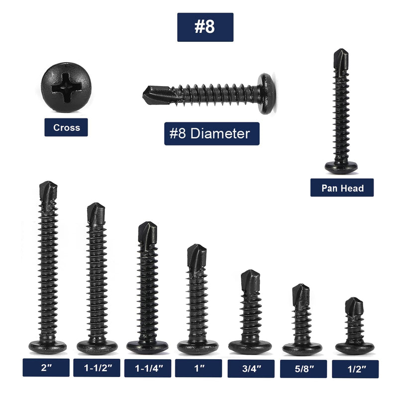 [Australia - AusPower] - #8 x 1/2" Sheet Metal Screws 100Pcs 410 Stainless Steel Pan Head Tek Screws Fast Self Tapping Screws Black Oxide by SG TZH #8 x 1/2" 