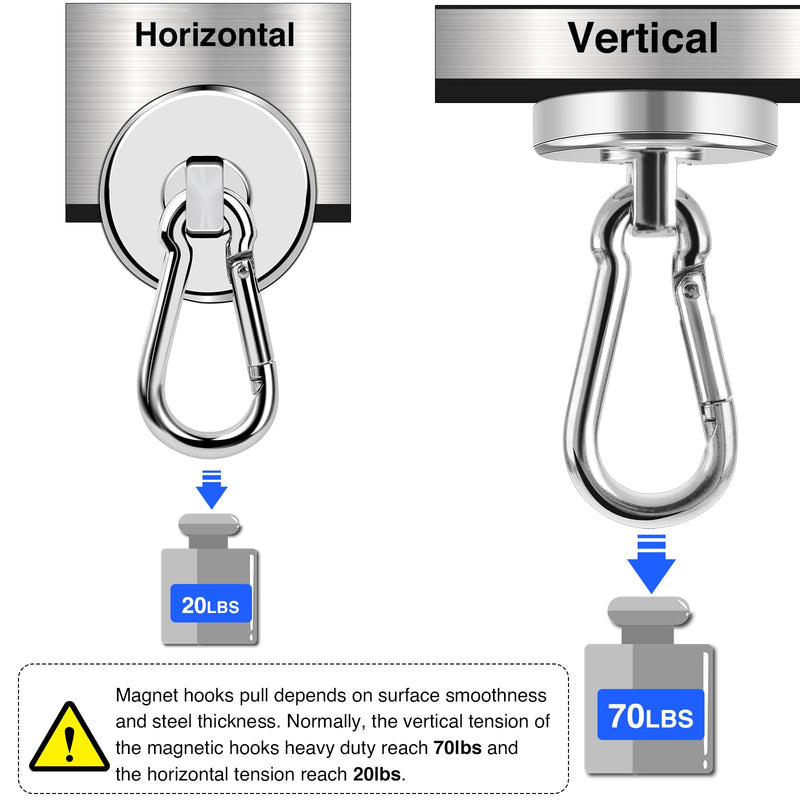 [Australia - AusPower] - LOVIMAG Strong Magnetic Hooks, 70LBS Heavy Duty Magnet Hooks Strong Neodymium Magnets with Carabiner Hook, Hook Magnets with Swivel for Hanging, Cruise, Grill, Kitchen, Refrigerator - 12 Pack 70lbs-12p 