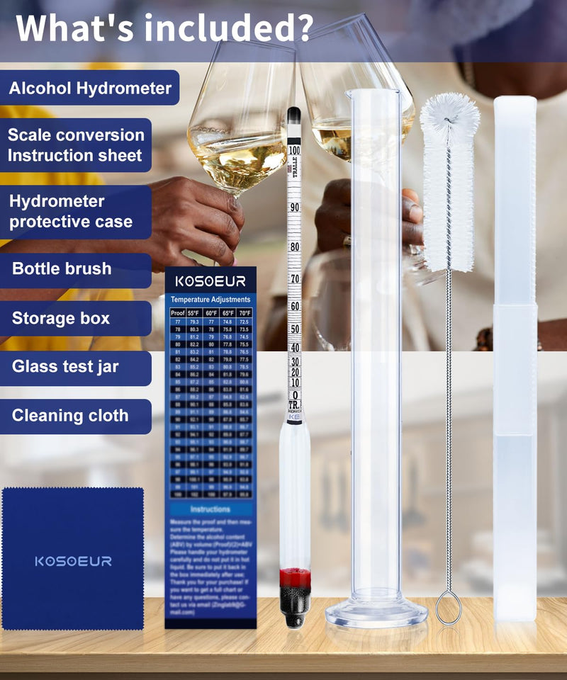 [Australia - AusPower] - Hydrometer Alcohol Meter Kit, Hydrometer Alcohol 0-200 Proof and Tralle, Alcohol Tester for Liquor, Alcohol Hydrometer for Moonshine, Liquor, Spirits, Proofing, Distilling, with Hydrometer Test Jar 