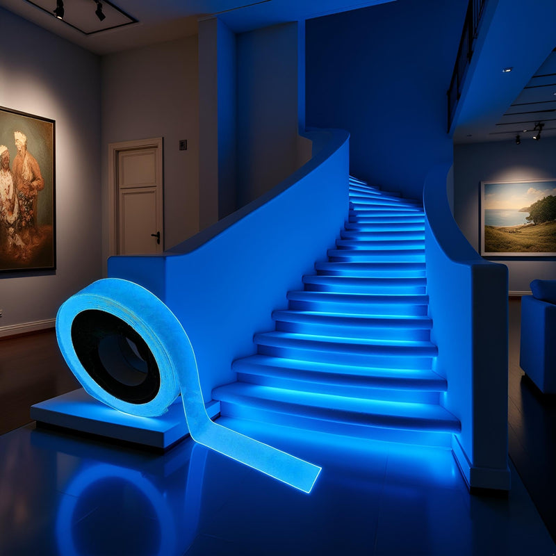 1Pcs Blue Glow in The Dark Tape,Fluorescent Spike Sticker for Stairs Walls Steps Safetys Exits Sign Warning Tape Self-Adhesive Luminous Tapes Safety Warning Safety Signs and Signals(9.8 FT)