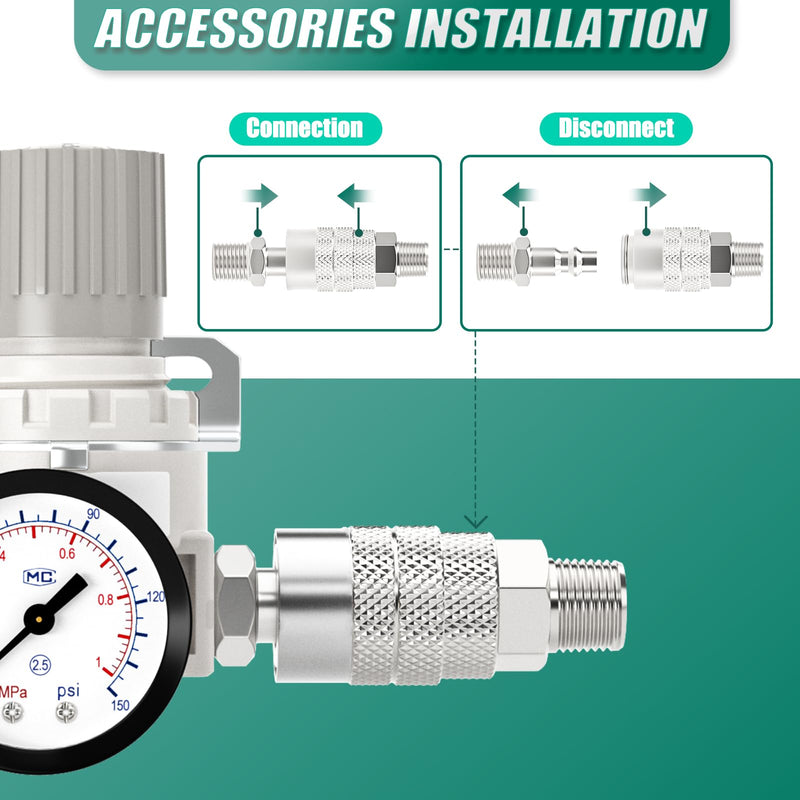 [Australia - AusPower] - 1/4" NPT Air Compressor Regulator, with 0-150 PSI Gauge, AR2000 Air Gauge Regulator Inline for Air Compressor and Pneumatic Tools 1/4" NPT (AR2000) 