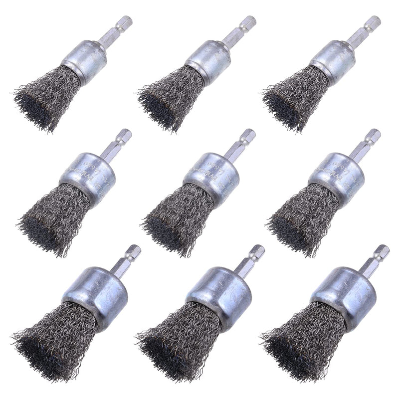 [Australia - AusPower] - 9 Pcs Wire Brush Wheel for Drill, Wire Brush for Drill 1-Inch Crimped End Wire Brushes 1/4" Hex Shank for Paint-Surface and Small Spaces 9 Pcs wire end brush 