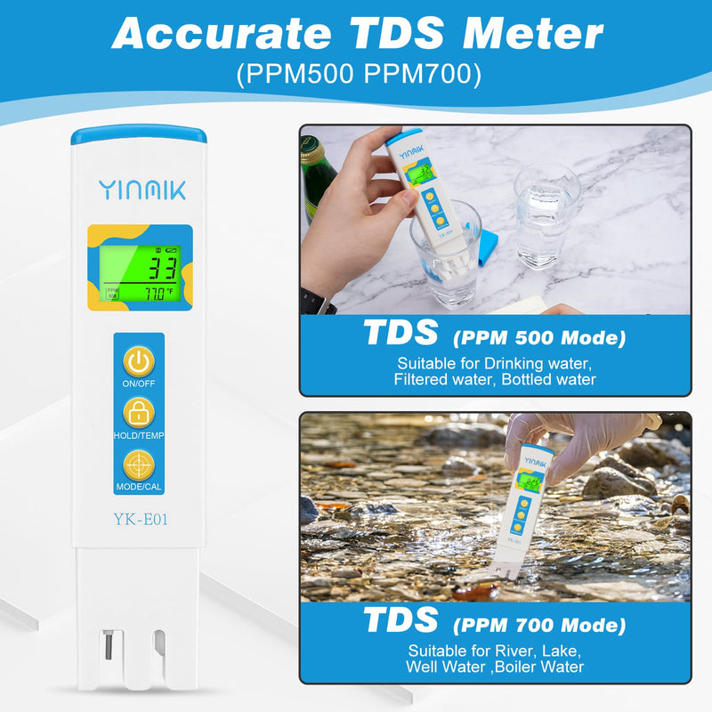 [Australia - AusPower] - YINMIK pH TDS Test Kit, Digital pH EC Tester for Hydroponic Drinking Water 