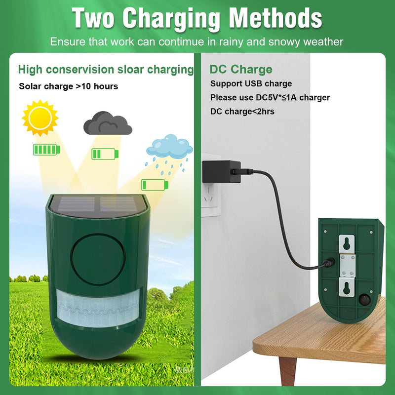 [Australia - AusPower] - ChunHee Solar Motion Sensor Alarm Outdoor 4 Working Mode Motion Activated Alarm 129dB Loud Sound Noise Maker IP65 Waterproof Motion Detector with Strobe Light for Yard Farm Garden 2PC 