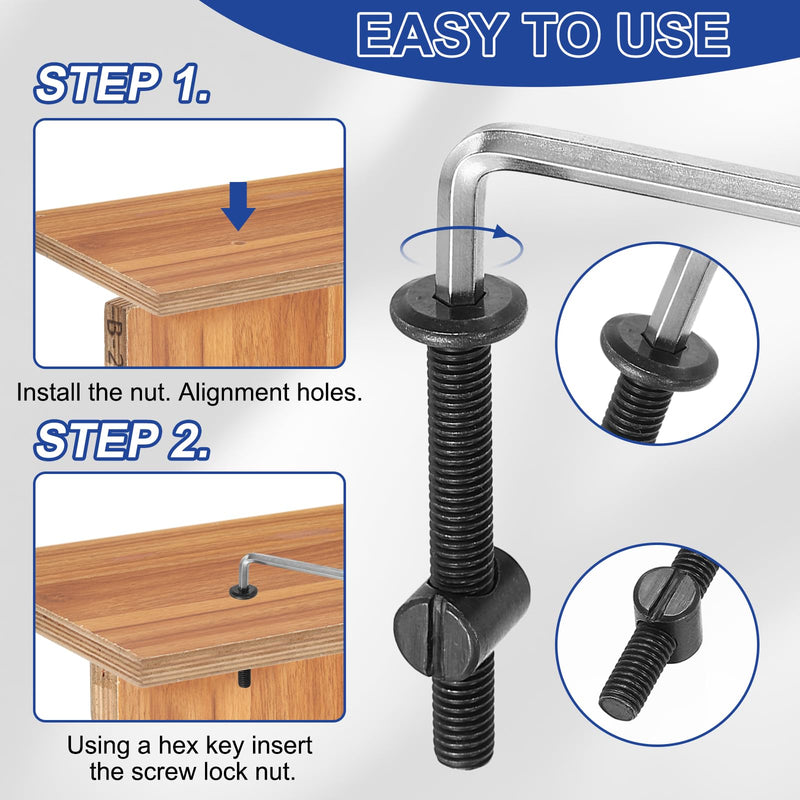 [Australia - AusPower] - PATIKIL Furniture Bolt Nut Set, 6 Pcs M8 x 120 mm Metric Carbon Steel Flat Head Hex Socket Cap Screws Bolts with Barrel Nuts Hex Key Wrench for Beds Headboards Chairs, Black M8 x 120mm 