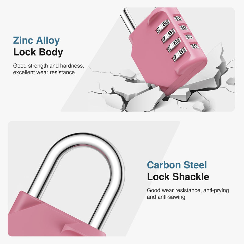 [Australia - AusPower] - Puroma Combination Lock 4 Digit Waterproof Locker Locks Secure Outdoor Padlock for Gym Lockers, Toolboxes, Gates, Fences, Storage, Sports Locker (Rose Pink) 1 Basic Rose Pink 