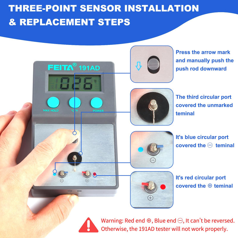[Australia - AusPower] - FEITA 191AD Soldering Tip Thermometer with AUTO & MAX Hold Feature, C and F Digital Display Soldering Iron Temperature Tester 