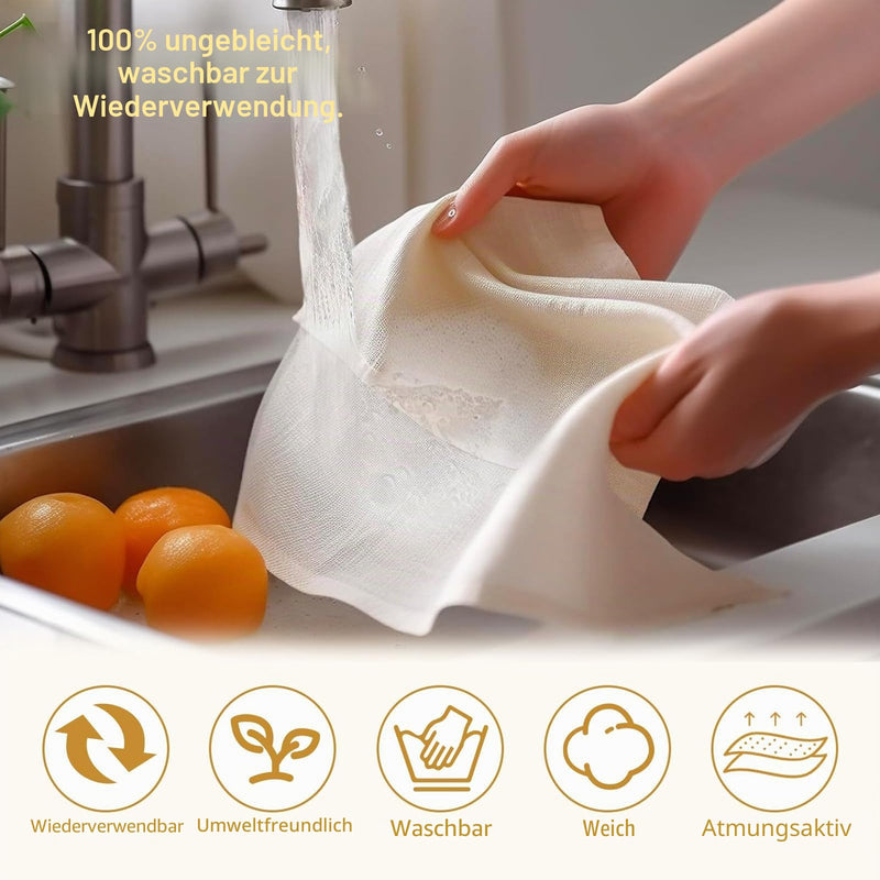 Pack of 8 Straining Cloth 50 x 50 cm - Washable Cheese Cloth, Fine Gauze Cloth for Filtering Juice, Cheese, Tea, Nut Milk, Soup, Yoghurt & Tofu - Reusable Straining Cloth for Kitchen & Household