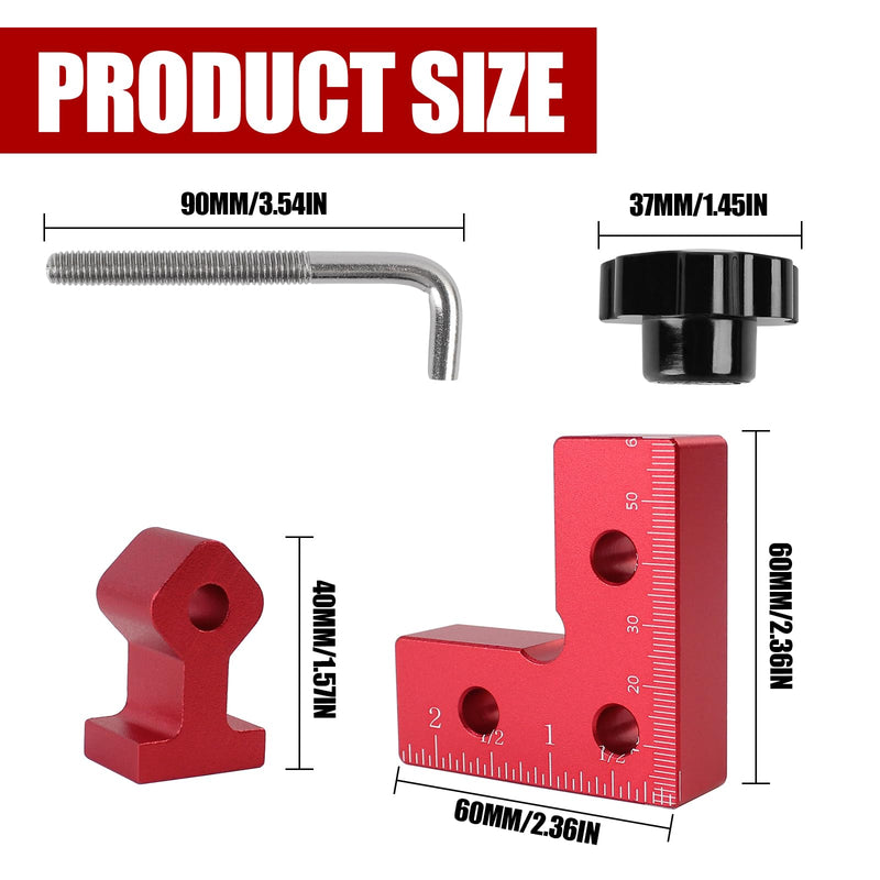 2 Pack 90 Degree Mini Positioning Squares, Corner Clamps for Woodworking, Aluminum Right Angle Clamps Fixing Clamp, Carpenter Corner Clamping Square Tool for Box, Cabinets, Drawers (Red)