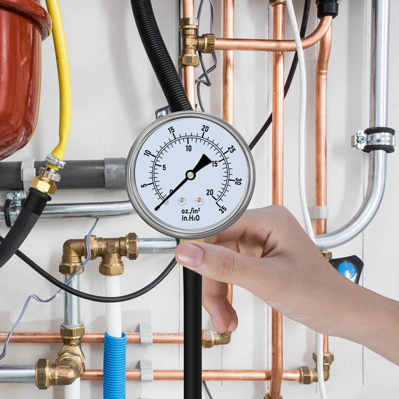 [Australia - AusPower] - FANOVO Manometer Gas Pressure Tester 0-35'' WC Natural or LP Gas Pressure Test Kit Natural Gas Meter Manifold Gauge with 1/8" NPT Brass Fitting Barbed Connection and 40" Hose Clamp 