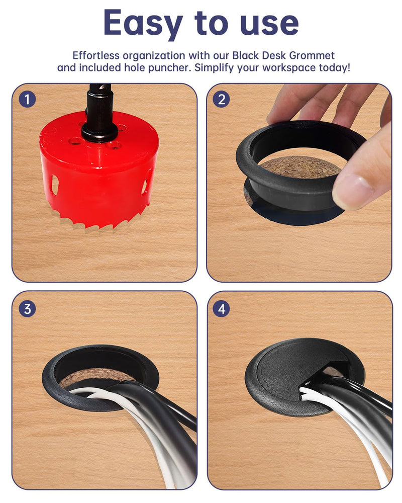 [Australia - AusPower] - Desk Grommet & Cable Grommet 2 Inch (10 Pack) - Black Desk Hole Cover with Hole Saw - Cable Management Kit for Office, TV Stand, Workstation - Hide Wires Behind Wall, Cable Pass Through (50mm) Grommet Black 2"(50mm) 