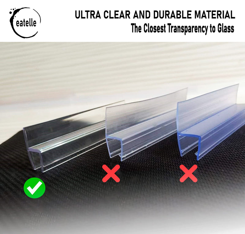 eatelle Frameless Shower Door Side Seal Strip for 3/8 Inch (10mm) Glass, Vertical Polycarbonate H-Jamb 180 Degree 78" Long 3/8" H Type