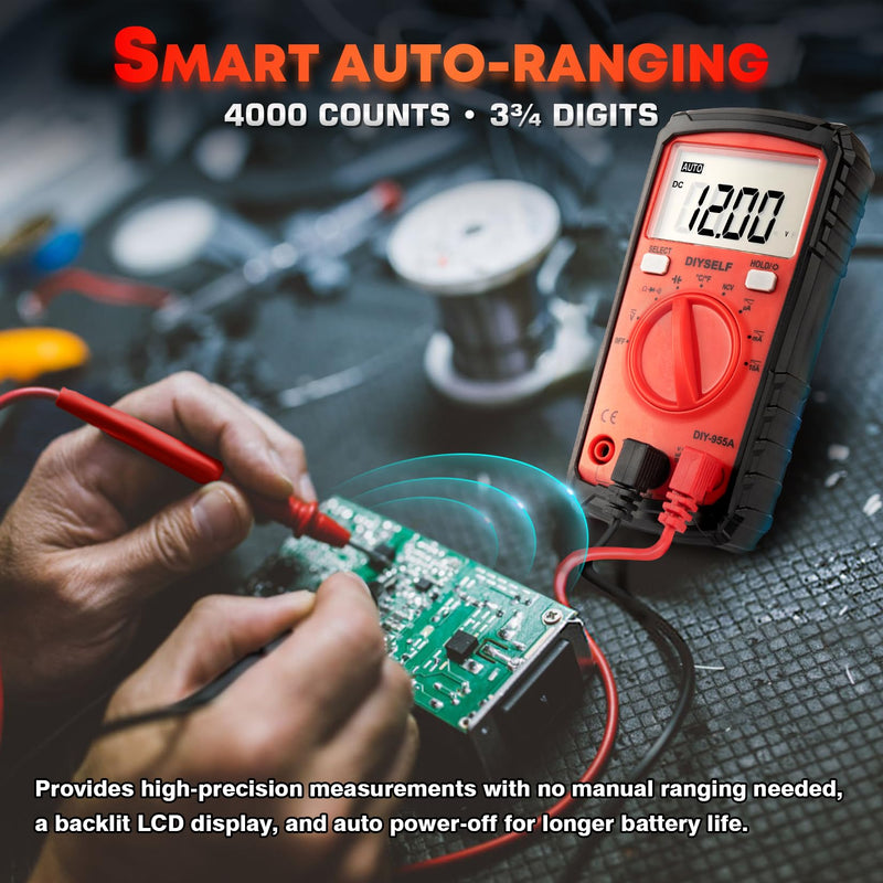[Australia - AusPower] - DIYSELF Multimeter, 4000 Counts Auto-Ranging Multimeter Tester, Non-Contact Volt Meter, Digital Multimeter for DC/AC Voltage, Capacitance, Resistance, Continuity, Voltage Meter, Capacitor Tester 