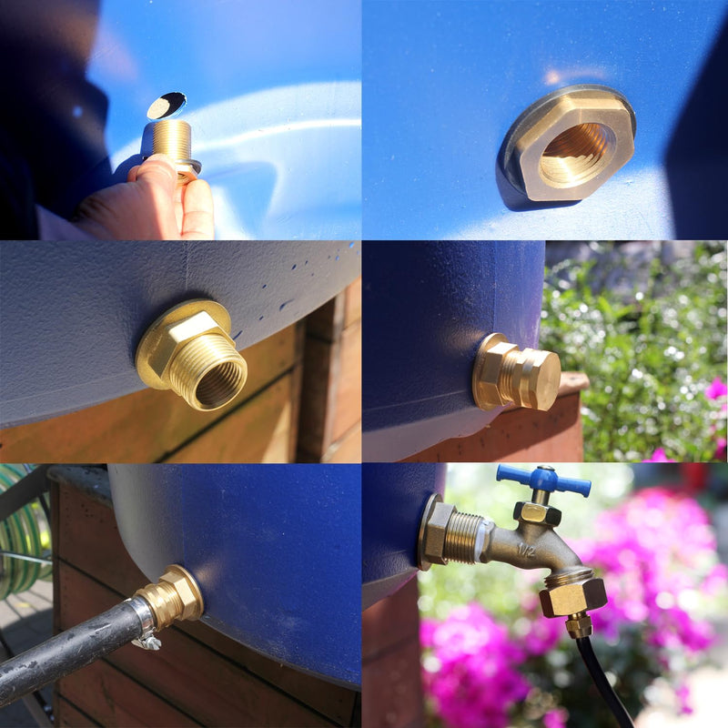[Australia - AusPower] - Brass Water Tank Connector Bulkhead Tank Fitting 1/2" Female 3/4" GHT Male Water Tank Connector (2 Pack) 2 Pack 
