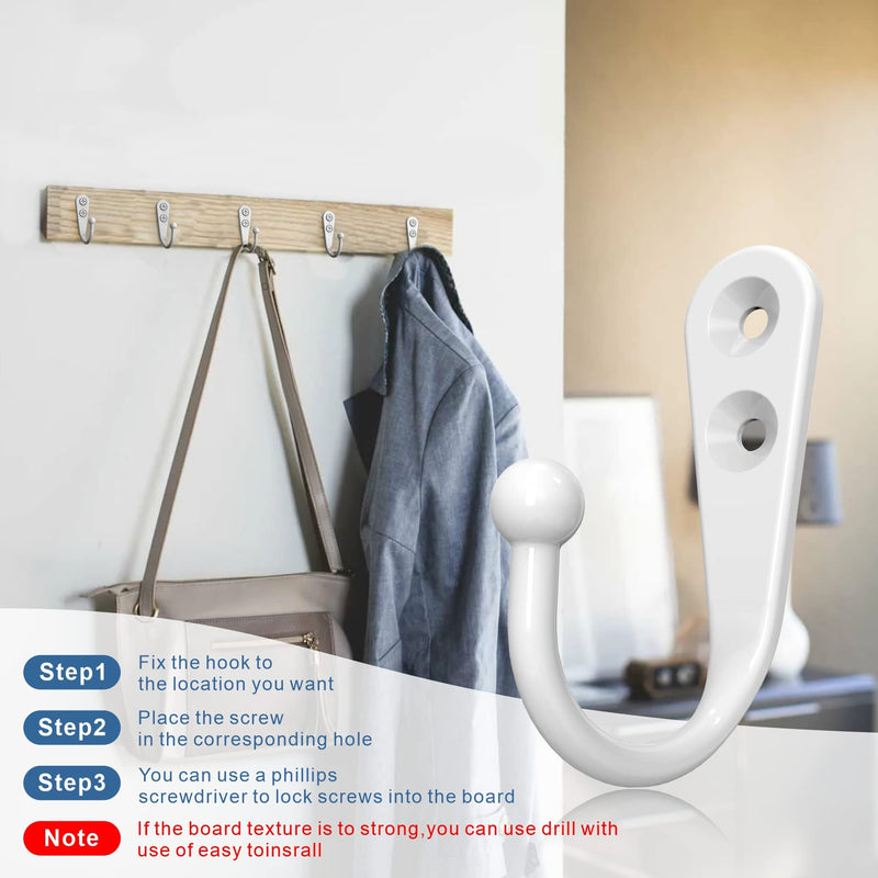 [Australia - AusPower] - 25PCS Wall hooks | hooks for hanging | wall hooks for hanging | coat hooks | hooks for hanging heavy duty | wall hangers with 50 Pieces Screws?White? 25PCS + White Hook 