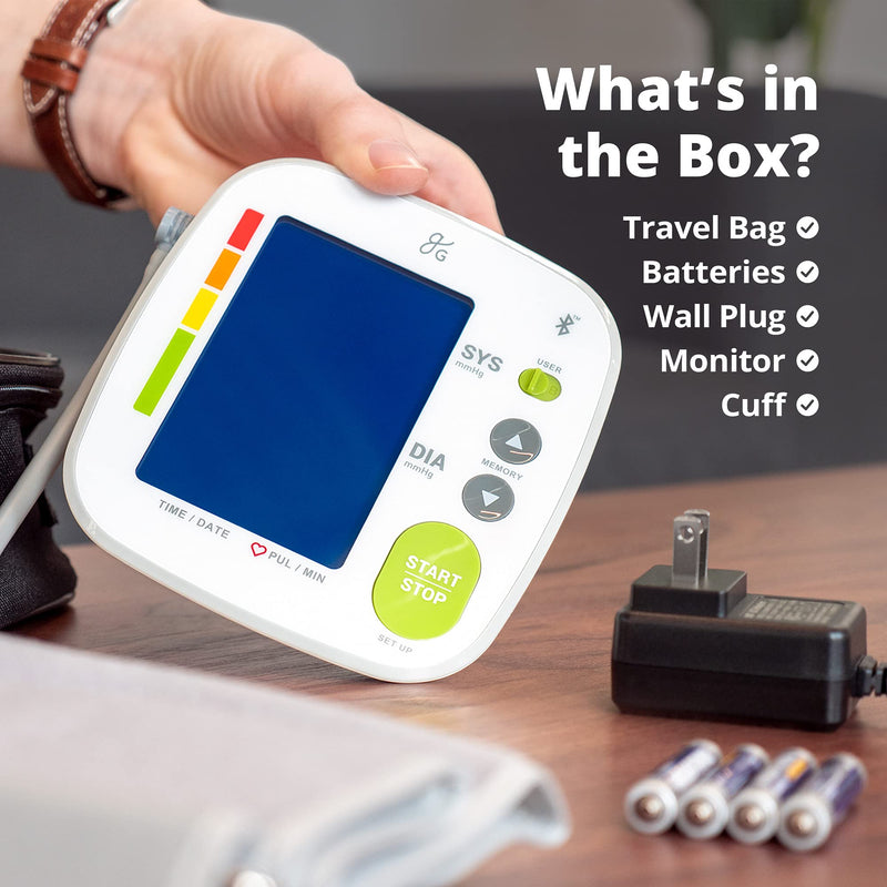 [Australia - AusPower] - Greater Goods Bluetooth Blood Pressure Monitor with Upper Arm Cuff, BP Meter with Large Display, Tubing and Device Bag Included 