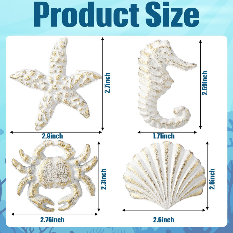 Zonon 8 Pcs Coastal Nautical Cabinet Knobs, Beach Ocean Themed Drawer Knobs, Starfish Seashell Seahorse Crab Cabinet Pulls & Handle, Metal Knob for Dresser Cupboard Wardrobe (White) White Gold Stylish Style