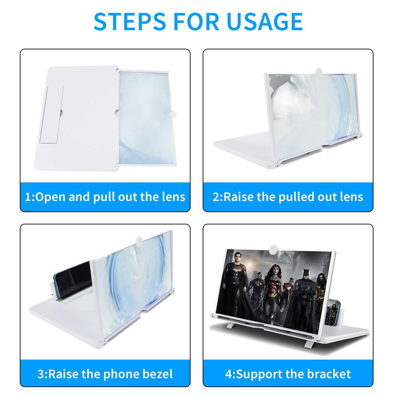 [Australia - AusPower] - 16 inch Screen Magnifier for Cell Phone 3D Magnifier Screen Enlarger for Movies,Videos,Reading,Gaming-Screen Amplifie with Foldable Phone Stand Holder. Compatible with All Smartphones-White White 