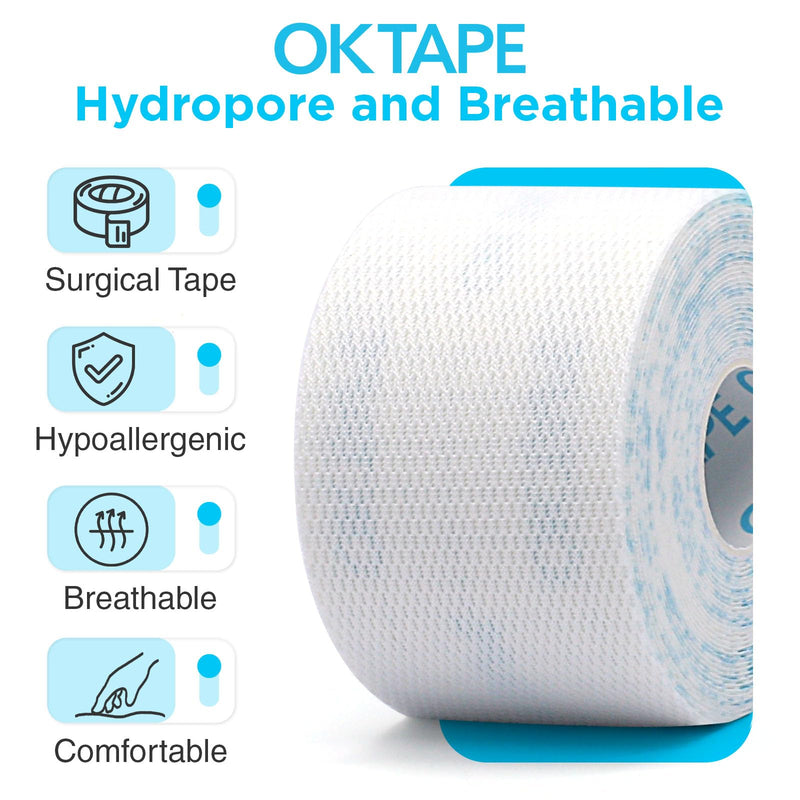 OK TAPE Hypoallergenic Surgical Tape 2 inch x 5.5yd |6 Rolls,Dry Medical Tape for Skin, Tube, Dressings, Wound First Aid Tape 2in x 5.5yd