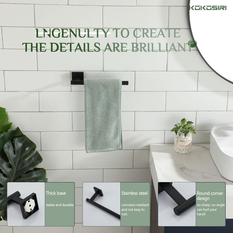 KOKOSIRI Towel Bar Matte Black Bathroom Hardware Hand Towel Rails Wall Mounted Kitchen Toilet Cabinet Paper Holder, Stainless Steel B3008BK 1 Pack