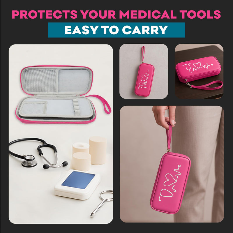 [Australia - AusPower] - Neon Pink Stethoscope Case for 3M Littmann Classic III, Lightweight II S.E, MDF Acoustica Stethoscope - ID Slot and Pockets for Nursing Accessories - Hard Case Holder for Nurse - (Pink - Pu Leather) Pink - Pu Leather 