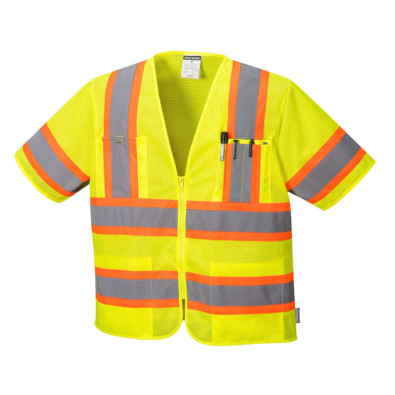 Portwest Augusta Sleeved Hi-Vis Vest Visibility Reflective Safety Security Work Top ANSI 3, Yellow, Large