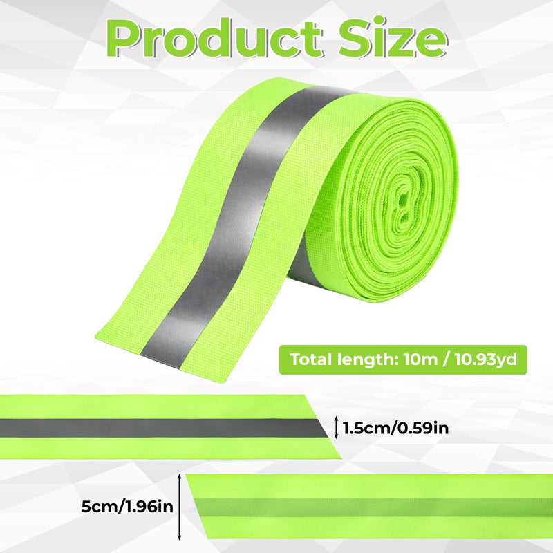 Reflective Tape Strip Sew On 2'' x 33ft High Visibility Fluorescent Tape with 2 cm Width Silver Reflective Ribbon Safety Warning Webbing for Raincoats, Clothing, Bags, Cycling (Fluorescent Green)