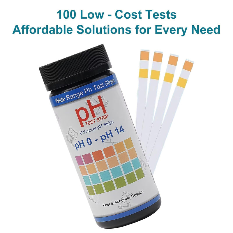 [Australia - AusPower] - pH Test Strips 0-14, 100 Strips Universal Litmus Paper for Liquid, Water, Food & Soap Making, Fast Testing Alkaline & Acid Level Results pH0-14 