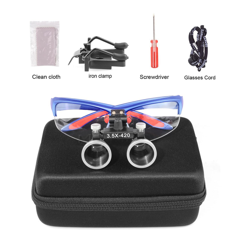 [Australia - AusPower] - 3.5x420 MM Angle Adjustable Binocular Loupes Magnifier Glasses Lab Magnification loupes with Black Cloth Case (Blue) Blue 