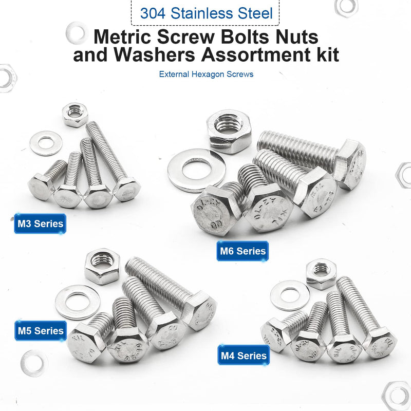[Australia - AusPower] - NINDEJIN 552 PCS M3 M4 M5 M6 Hex Head Bolts and Nuts Set, 304 Stainless Steel External Hexagonal Bolts Set with Nuts and Washers, Heavy Duty Hex Head Cap Bolts and Nuts Kit with Storage Box 