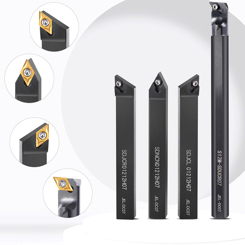 [Australia - AusPower] - Lathe Turning-Tool Bit Set 14pcs - 4pcs 1/2" Shank Threading Holder Boring Bars+10pcs Indexable Carbide Inserts DCMT070204 for Lathe Threading Tools 4pcs 1/2" Shank diameter holders+10pcs DCMT070204 