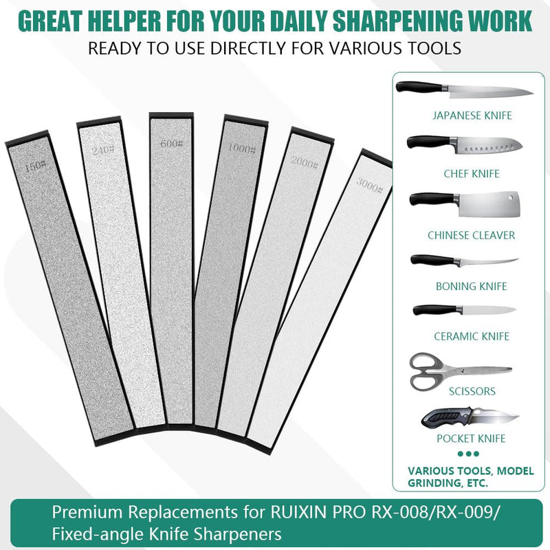 [Australia - AusPower] - Aolso Diamond Sharpening Stone, Set of 6, Diamond Whetstone, Chef's Knife Sharpening Set, Knife Sharpener Stone, for Scissor Knife Tools Outdoor from Coarse to Extra Fine 120/240/600/1000/2000/3000# 6 Pieces. 