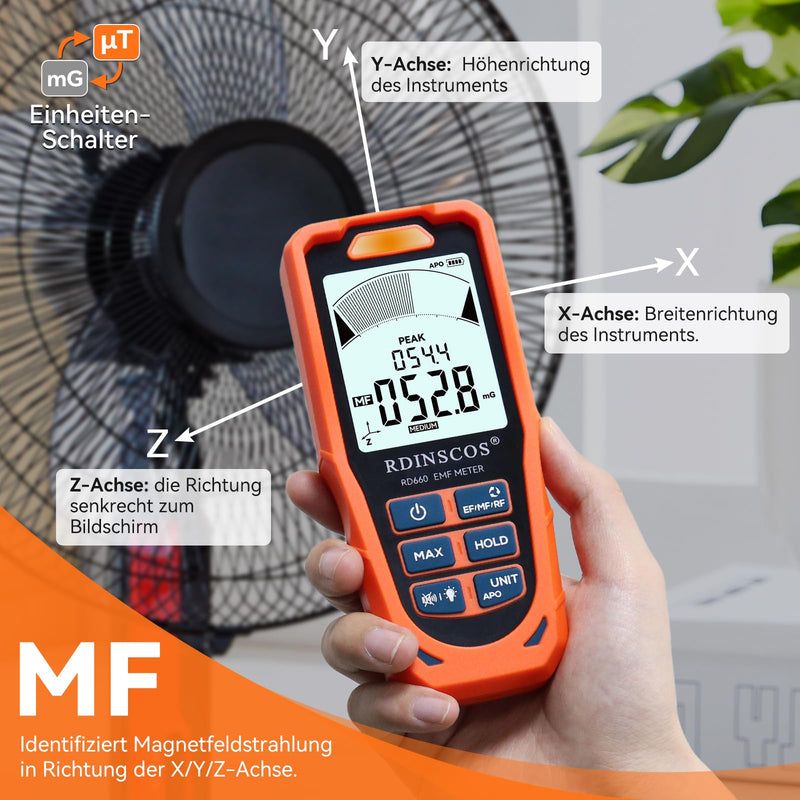 [Australia - AusPower] - RDINSCOS EMF Meter, 3-in-1 Electromagnetic Radiation for EF MF RF, Handheld Detector Digital Radiation Detector for Electromagnetic Fields for Home, Office & On the Go RD660 