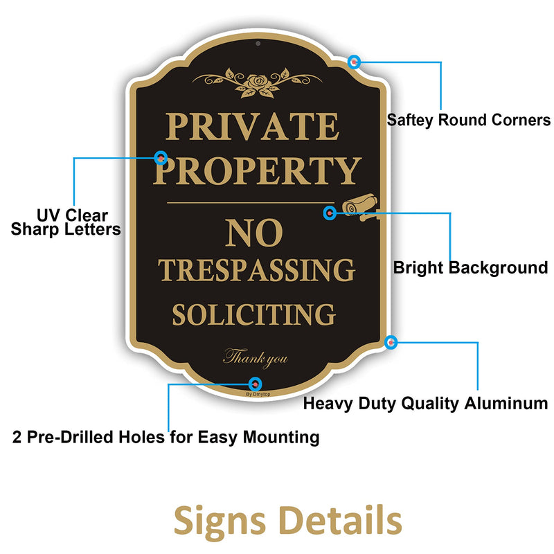 Private Property Sign No Trespassing Sign, No Soliciting Signs, CCTV IP Camera Video Surveillance Warning Metal Signs, 14 x 10 Inches Rust Free Aluminum Metal, 2 Pack