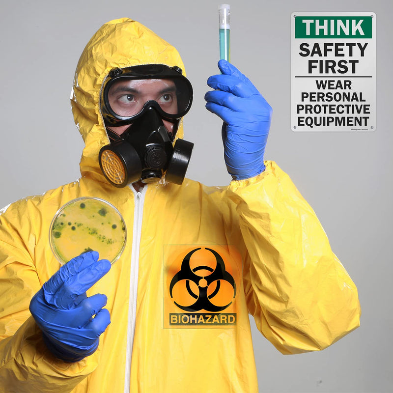 [Australia - AusPower] - SmartSign - S-2917-AL-14 "Think Safety First - Wear Personal Protective Equipment" Sign | 10" x 14" Aluminum 10" x 14" Non-Reflective Aluminum 