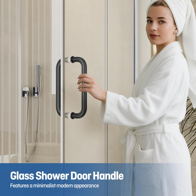 Ranbo Matte Black 8" CTC Tubular Back-to-Back Shower Door Handle,Heavy-Duty 1.0mm Thick 304 Stainless Steel,for 1/4"- 1/2" Thick Glass and 1-3/8" - 2-1/6" Thick Wooden or Metal Doors 8 Inch