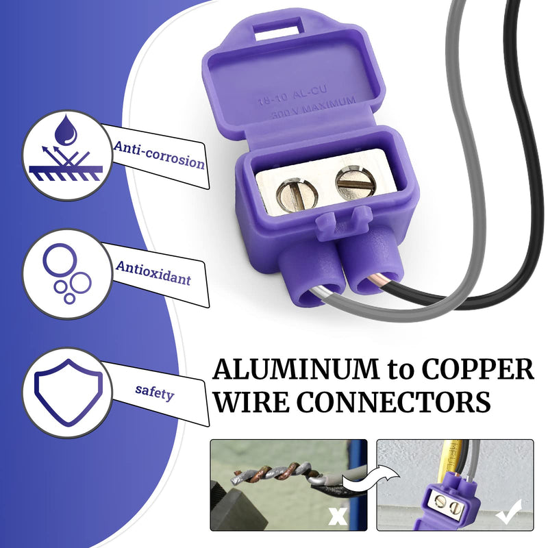 Aluminum to Copper Wire Connectors, Copper to Aluminum Wire Connectors with 2 Port, 10 Pack