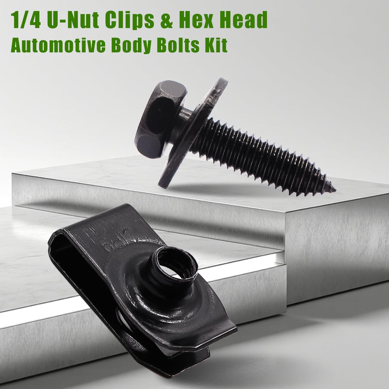 [Australia - AusPower] - mxuteuk 50PCS 1/4 U-Nut Clips & Hex Head Automotive Body Fender Bolts Kit,for Most Cars Fender,Engine Undertray Cover, Engine Cover & Bumper Fender Liner 