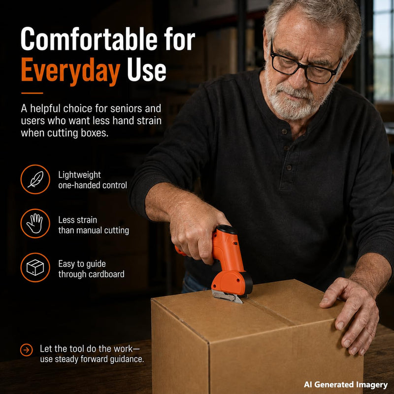 3/8" Heavy Duty Electric Cardboard Cutter for Thick Box Cutting, Unboxing & DIY, Safety Lock, Lightweight One-Handed Cordless Scissors for Weak Wrists, 2600mAh Battery, Replacement Blade, Orange
