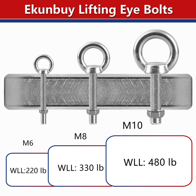[Australia - AusPower] - Lifting Shoulder Eye Bolts, Ekunbuy Screw Bolt 304 Stainless Steel Heavy Duty Lifting Ring Threaded Eyebolts with Washers and Nuts for Indoor Outdoor 1/4"-26 x 2.66" 4 