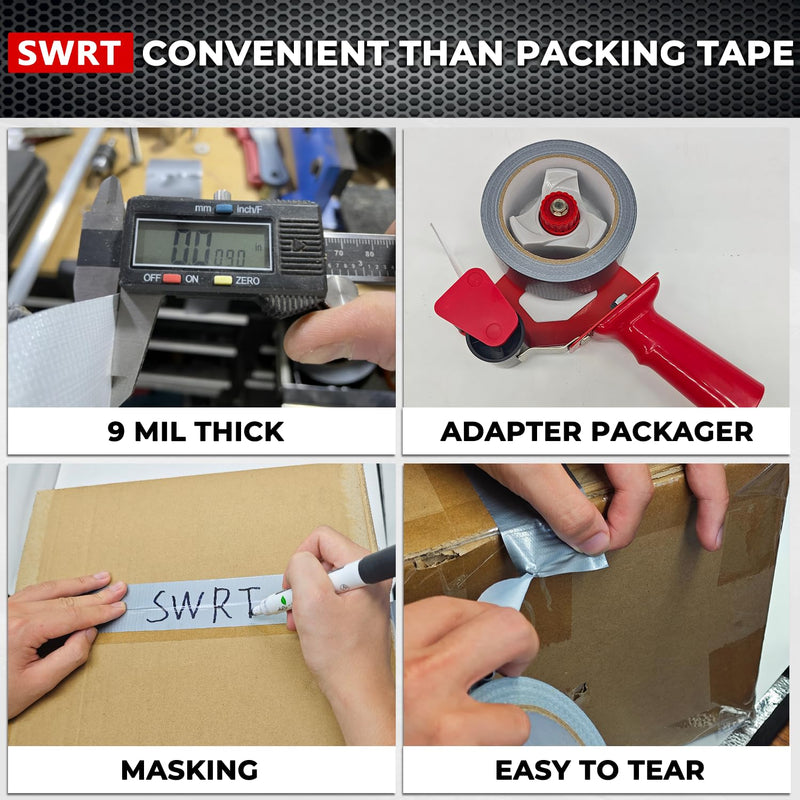 SWRT 9 Mil 2-Pack Silver Heavy Duty Duct Tape Strong Adhesive, 2 in x 30 YD (Total 60YD) Duct Heavy Duty Waterproof All Weather Gray Duct Tape No Residue Sealing & Patching for Indoor&Outdoor Repair