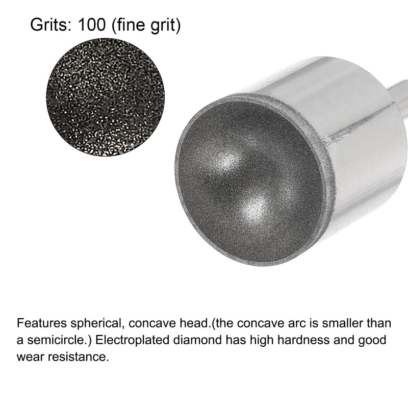 [Australia - AusPower] - uxcell Diamond Grinding Mounted Point, 25mm 600 Fine Grits Spherical Concave Head Bead Coarse Grinding Bit for Jade Amber Stone Beeswax Glass 