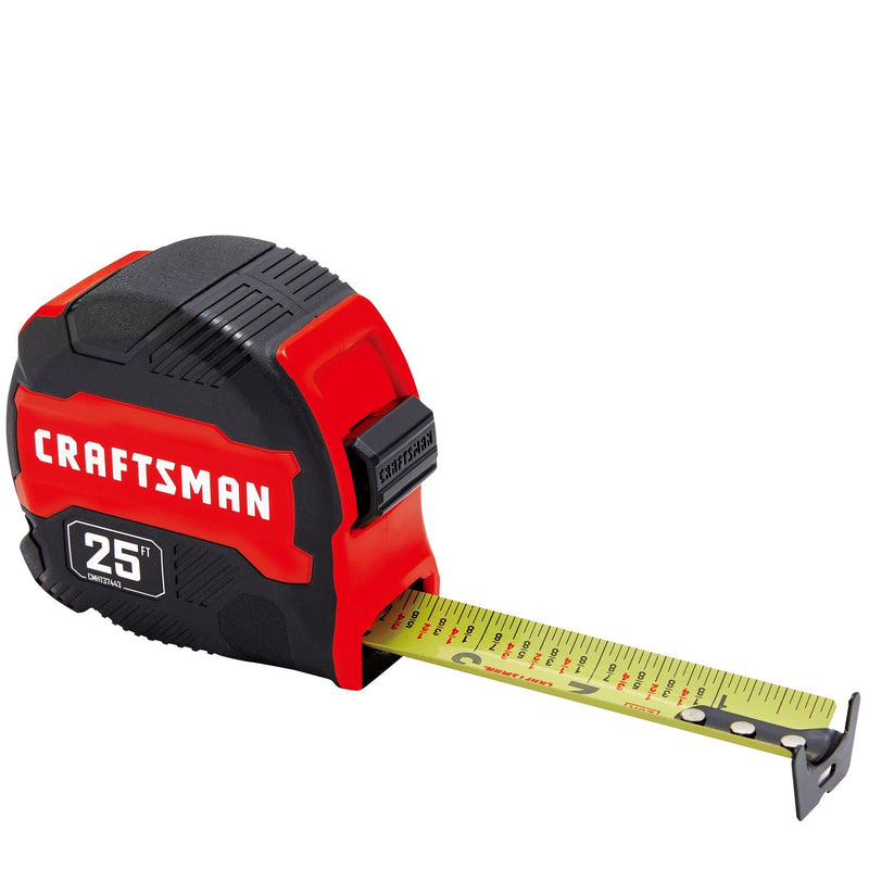 [Australia - AusPower] - CRAFTSMAN 25-Ft Tape Measure with Fraction Marketing, Retractable, Manual-Locking Blade (CMHT37443S) NEW - Easy Grip, 25-FT 